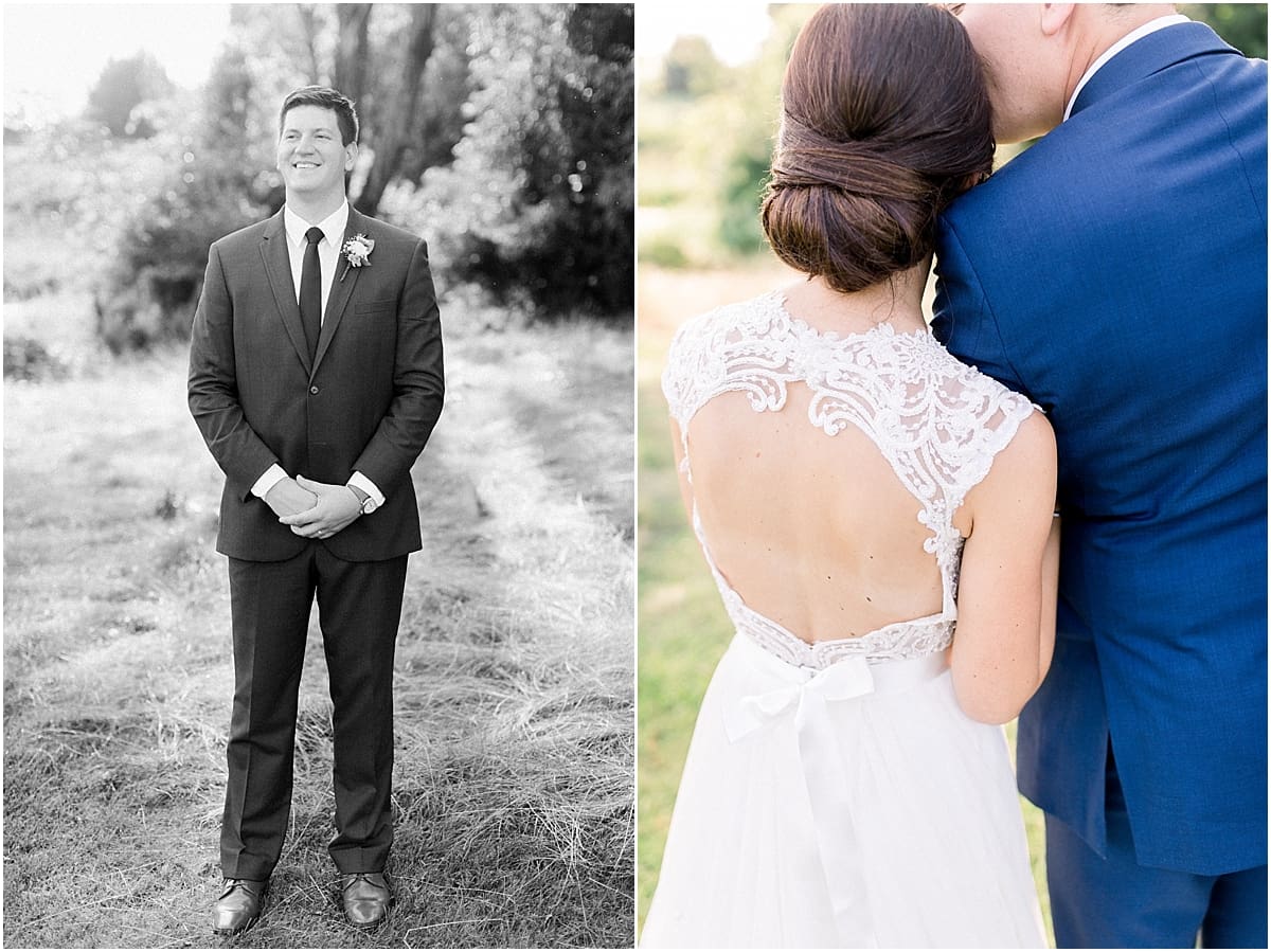 Arielle Peters Photography | Bride and groom hugging outside at The Blue Heron at Blackthorn in South Bend, Indiana on wedding day.
