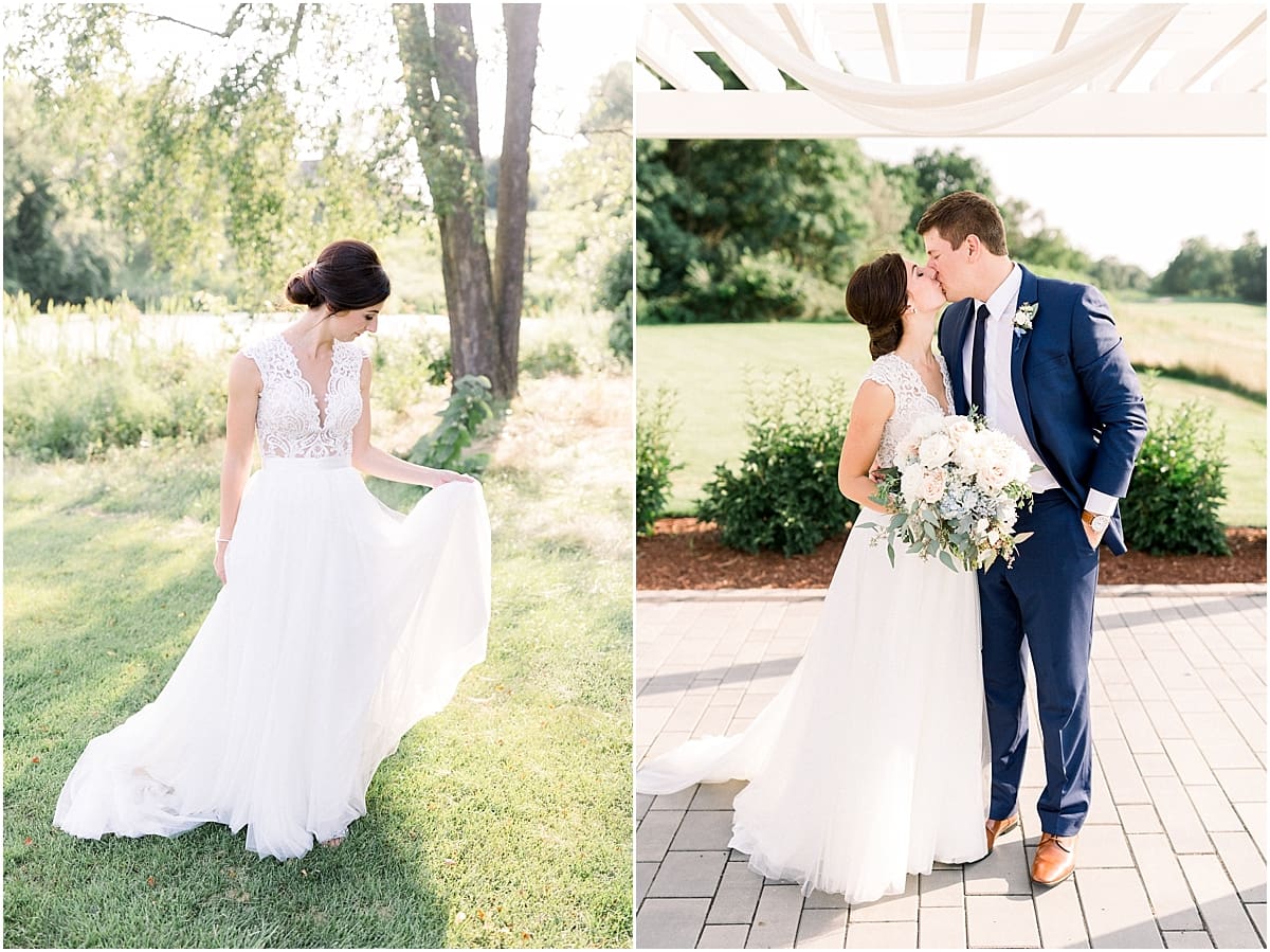 Arielle Peters Photography | Bride and groom kissing outside at The Blue Heron at Blackthorn in South Bend, Indiana on wedding day.