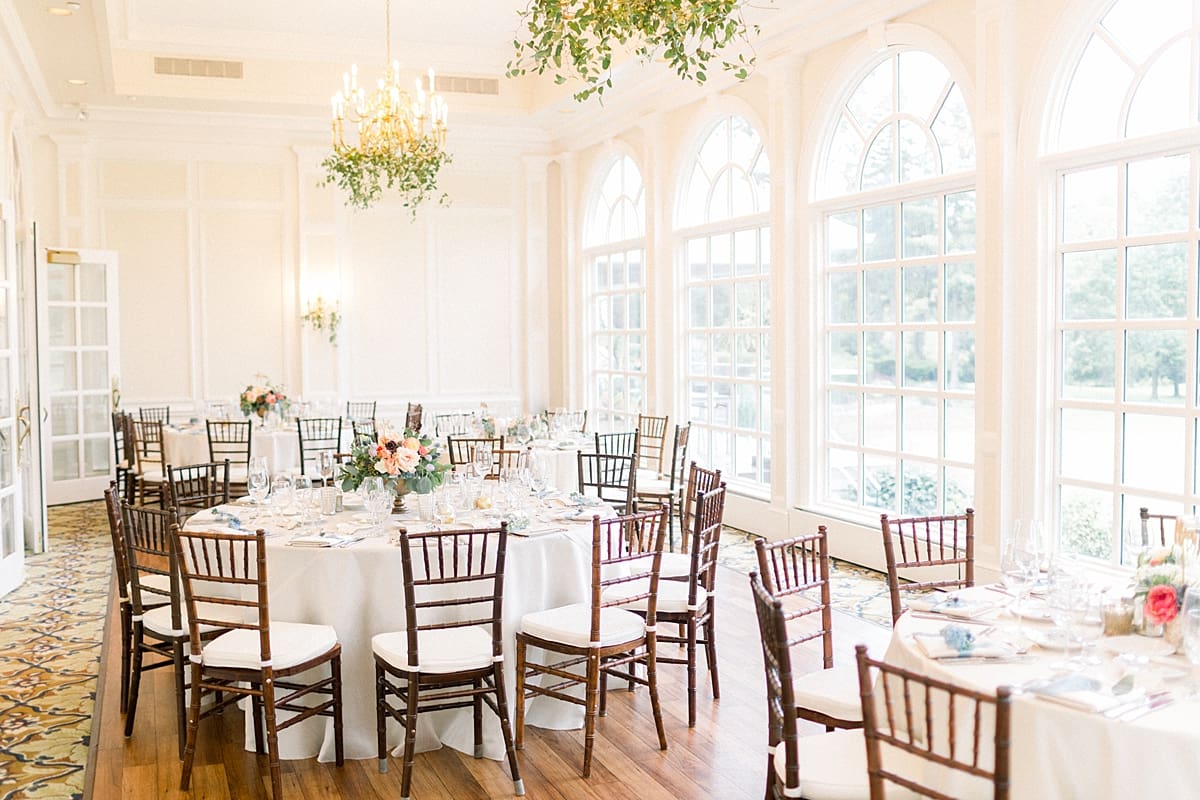Arielle Peters Photography | Wedding reception table settings and floral arrangements at Sycamore Hills Golf Club in Fort Wayne, Indiana on wedding day.