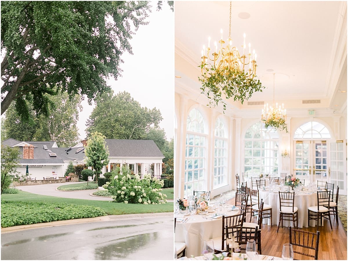 Arielle Peters Photography | Wedding reception table settings and floral arrangements at Sycamore Hills Golf Club in Fort Wayne, Indiana on wedding day.