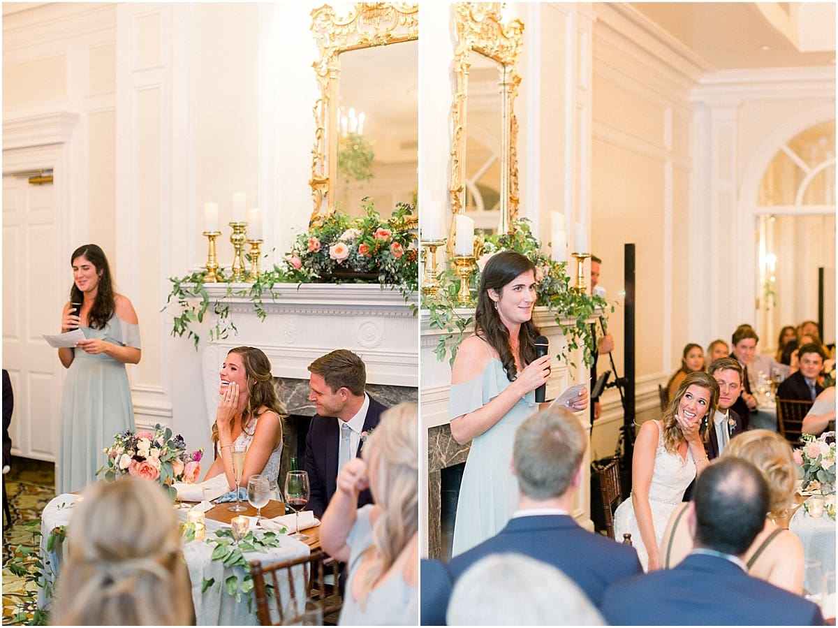 Arielle Peters Photography | Maid of honor giving speech at wedding reception at Sycamore Hills Golf Club in Fort Wayne, Indiana on wedding day.