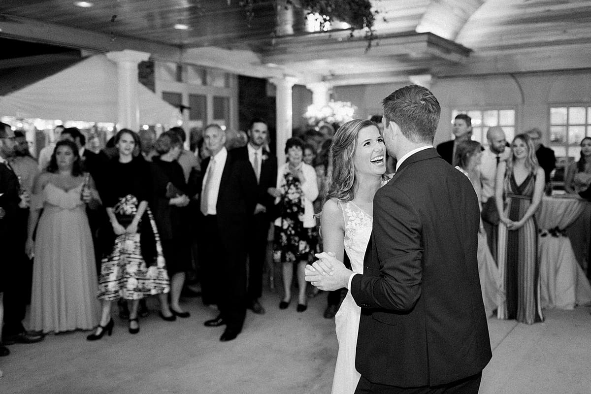 Arielle Peters Photography | Bride and groom sharing first dance at wedding reception at Sycamore Hills Golf Club in Fort Wayne, Indiana on wedding day.