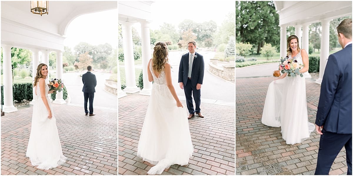 Arielle Peters Photography | Bride and groom having first reveal outside at Sycamore Hills Golf Club in Fort Wayne, Indiana on wedding day.