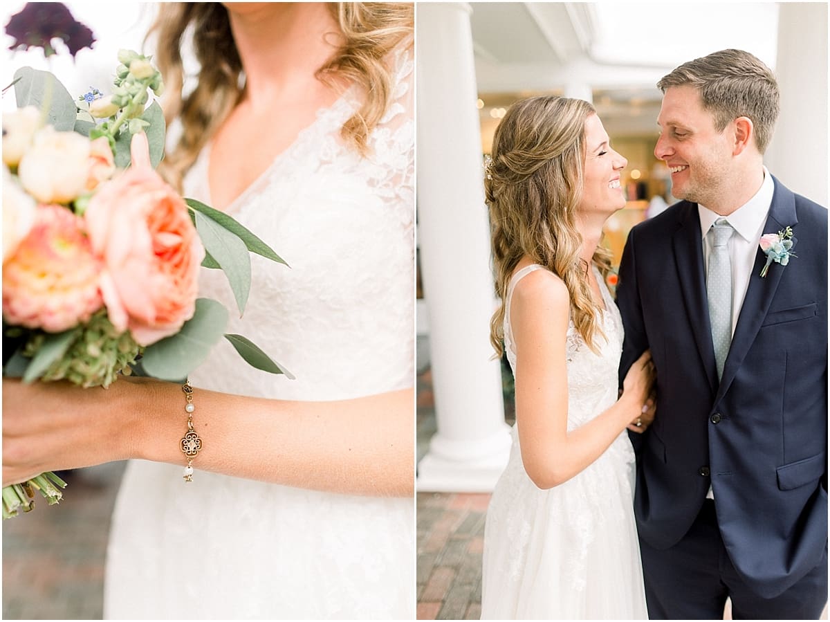 Arielle Peters Photography | Bride and groom laughing outside on wedding day at Sycamore Hills Golf Club in Fort Wayne, Indiana.