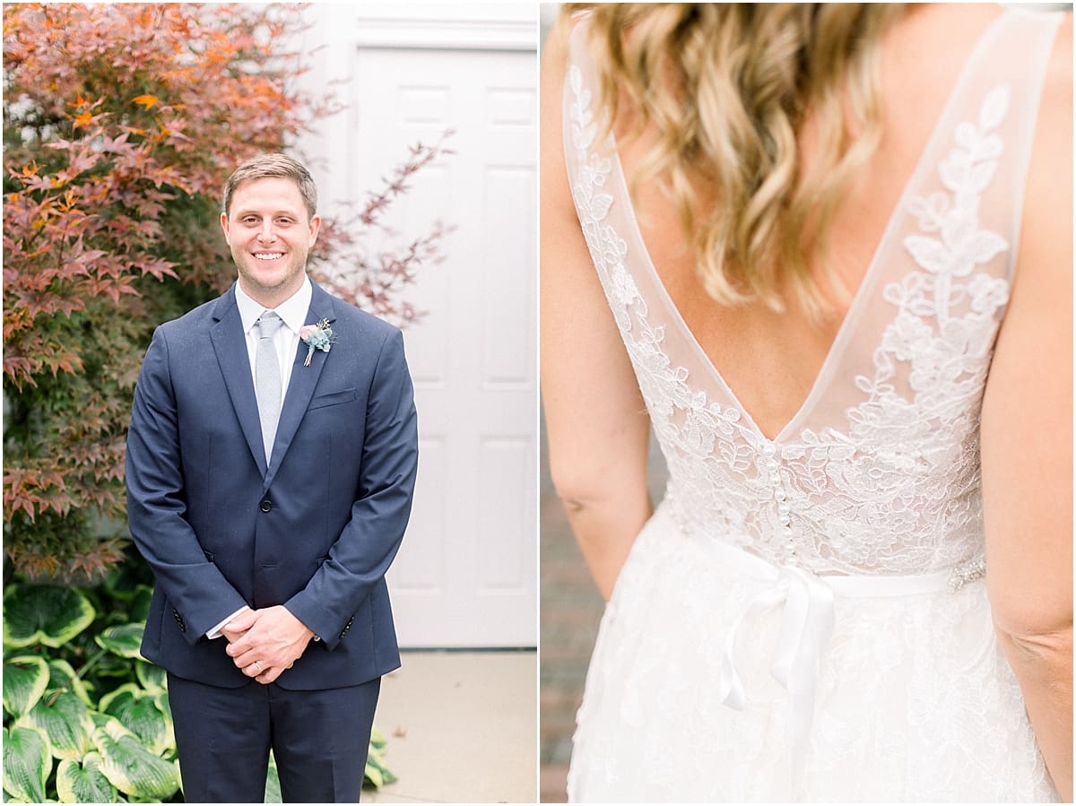 Arielle Peters Photography | Bride and groom smiling outside on wedding day at Sycamore Hills Golf Club in Fort Wayne, Indiana.
