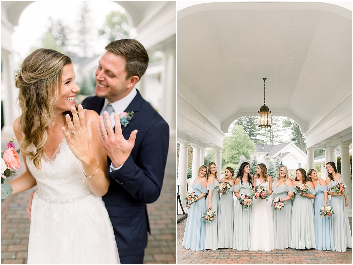 Arielle Peters Photography | Bride and groom showing their rings and smiling on wedding day at Sycamore Hills Golf Club in Fort Wayne, Indiana.