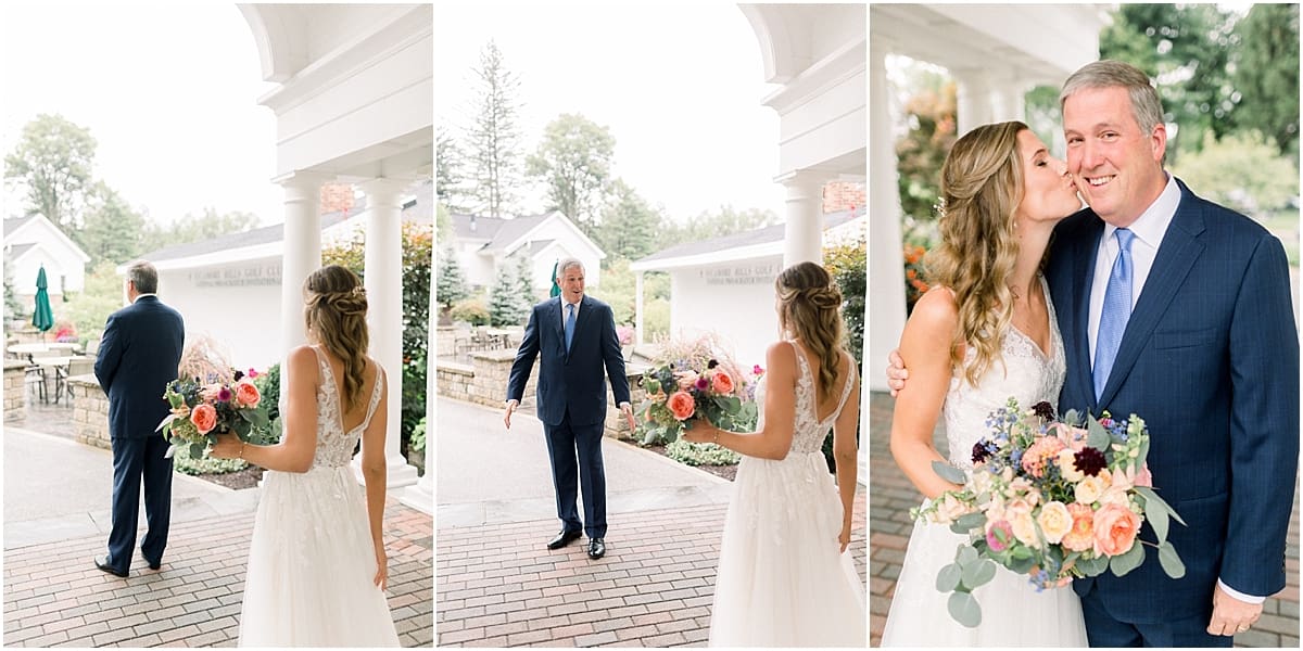 Arielle Peters Photography | Father of the bride having first reveal of the bride on wedding day at Sycamore Hills Golf Club in Fort Wayne, Indiana.