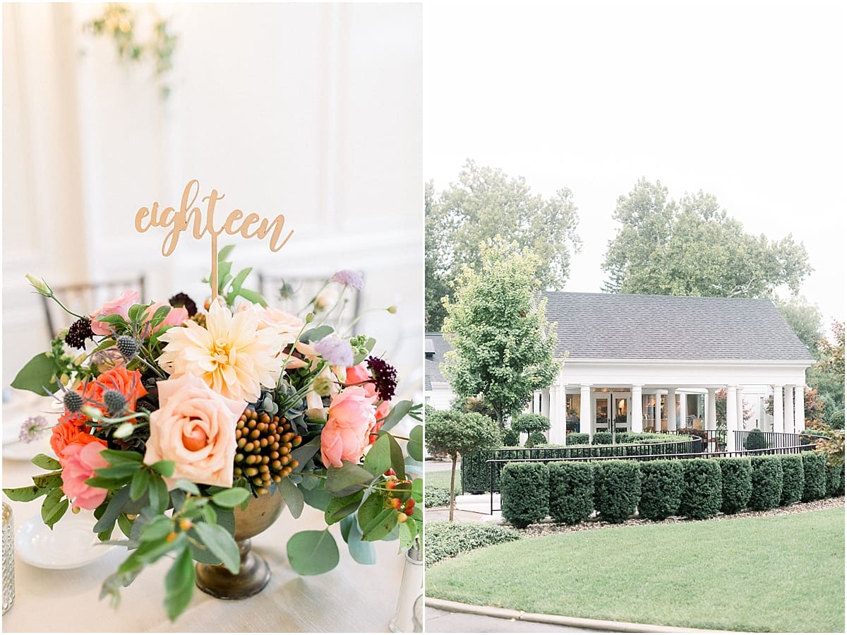 Arielle Peters Photography | Wedding reception table settings and floral arrangements at Sycamore Hills Golf Club in Fort Wayne, Indiana on wedding day.