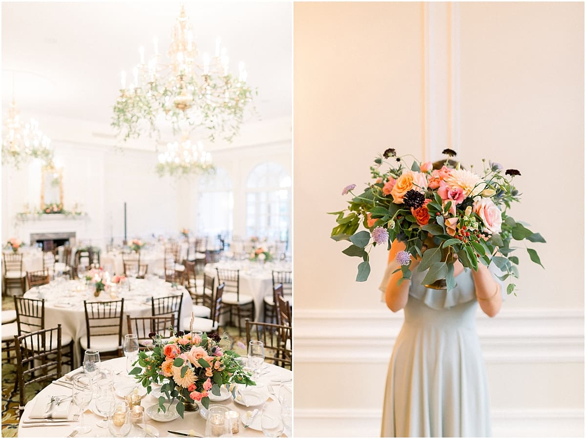 Arielle Peters Photography | Wedding reception table settings and floral arrangements at Sycamore Hills Golf Club in Fort Wayne, Indiana on wedding day.