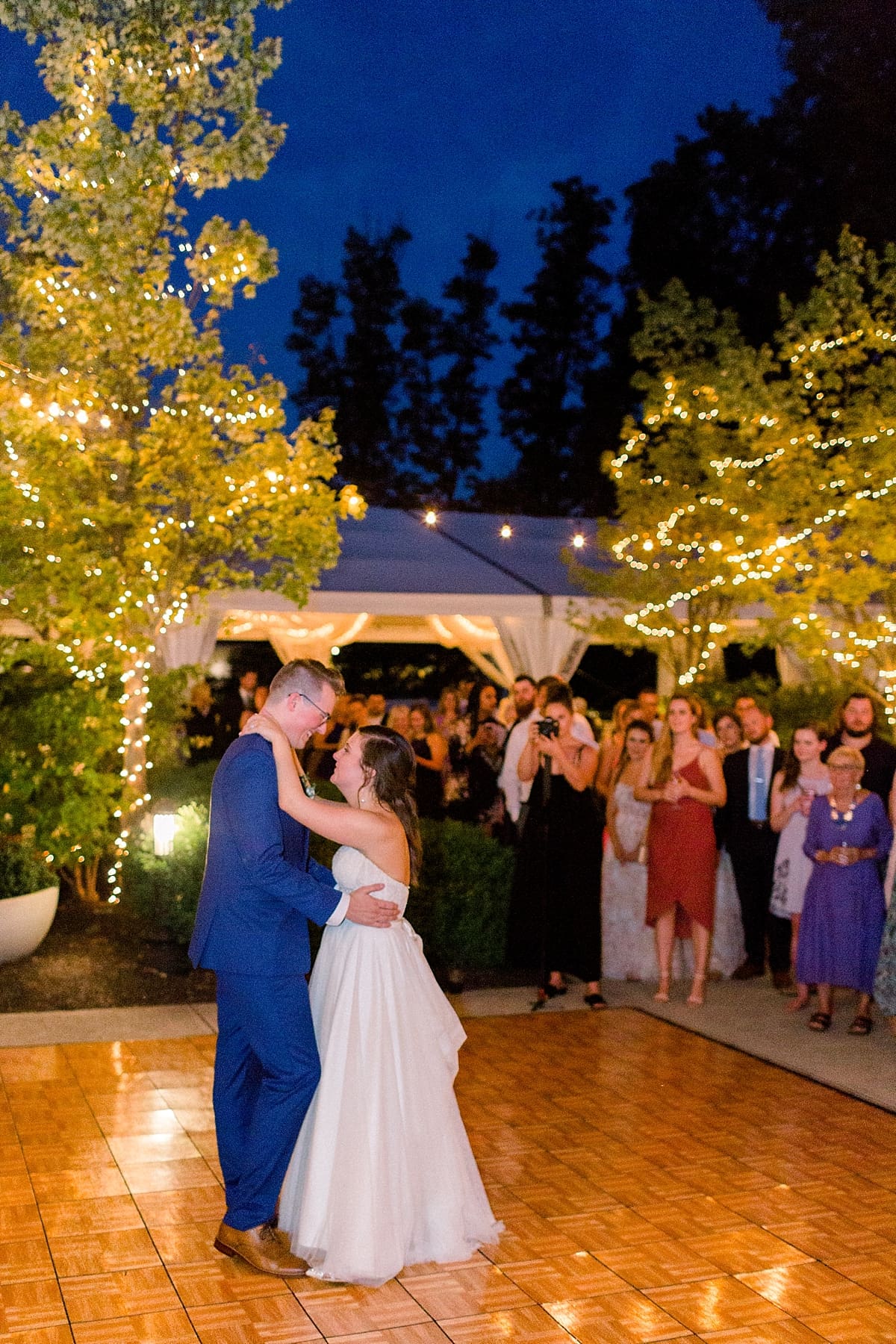 Arielle Peters Photography | Bride and groom sharing their first dance at wedding reception at The Bridgewater Club in Carmel, Indiana on wedding day.