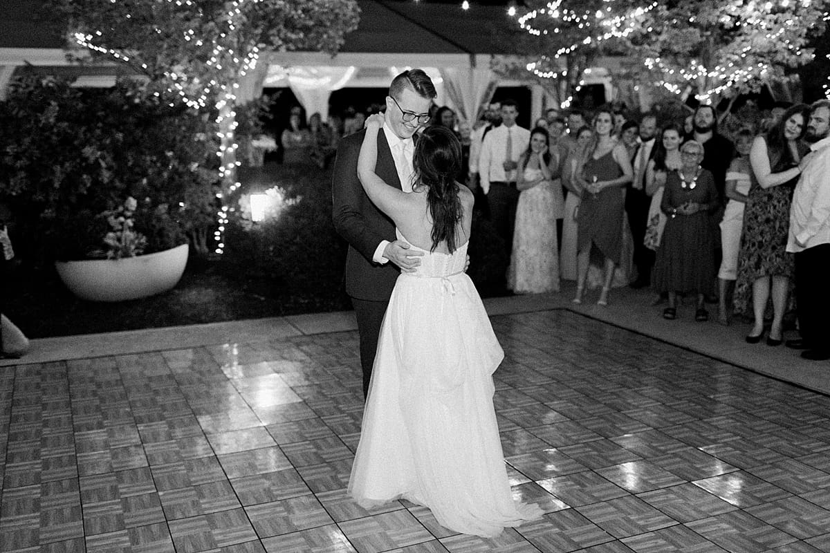 Arielle Peters Photography | Bride and groom sharing their first dance at wedding reception at The Bridgewater Club in Carmel, Indiana on wedding day.
