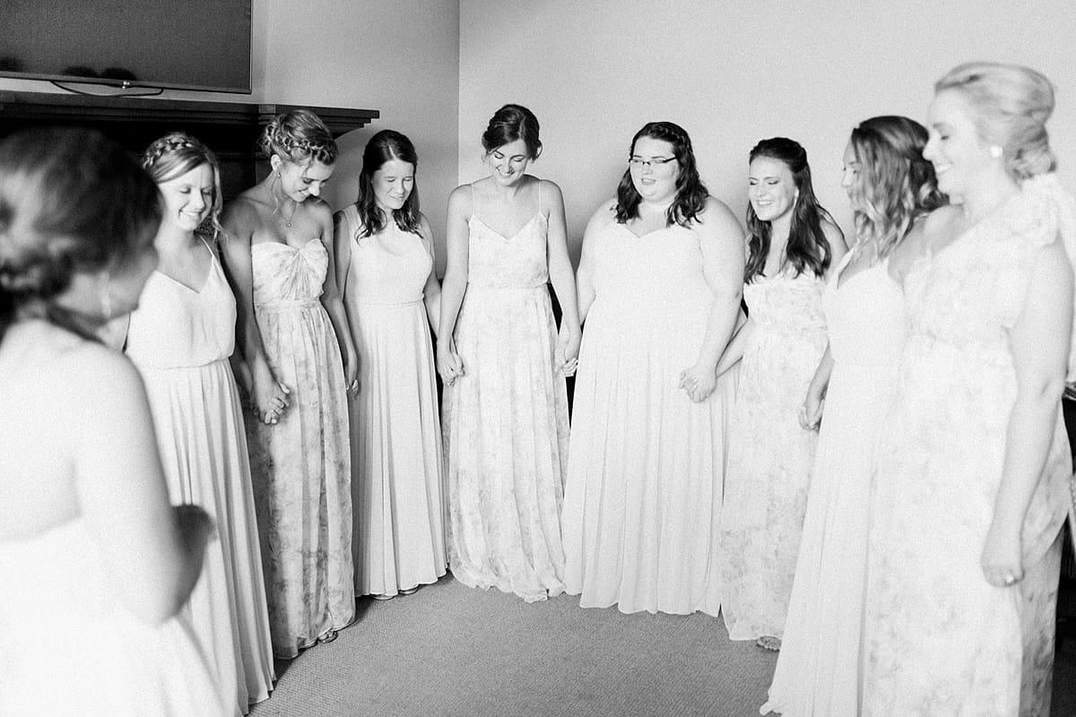 Arielle Peters Photography | Bridesmaids having first reveal of bride at The Bridgewater Club in Carmel, Indiana on wedding day.