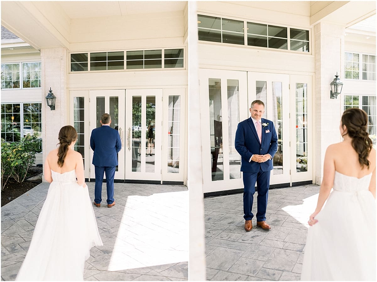Arielle Peters Photography | Father of the bride and bride having first reveal at The Bridgewater Club in Carmel, Indiana on wedding day.
