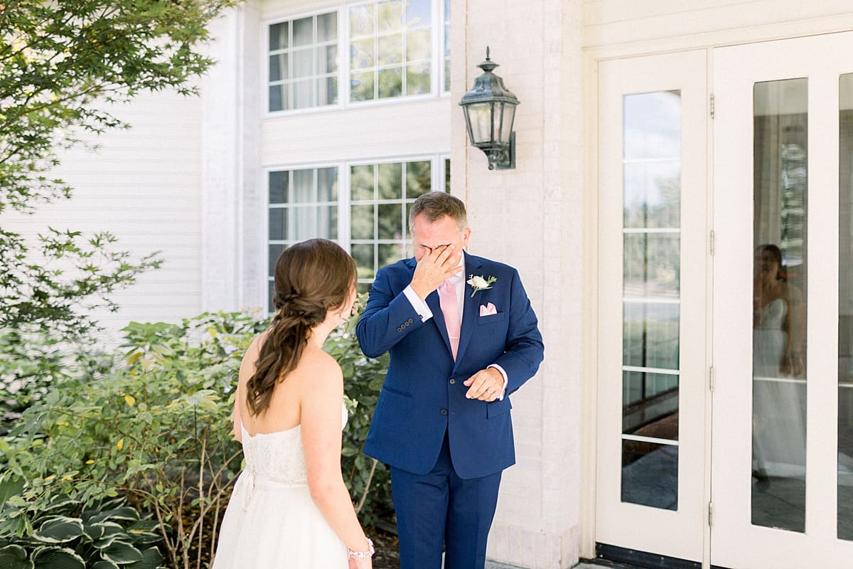 Arielle Peters Photography | Father of the bride and bride having first reveal at The Bridgewater Club in Carmel, Indiana on wedding day.