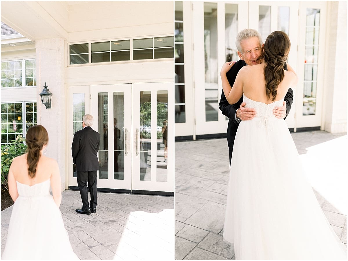 Arielle Peters Photography | Father of the bride and bride having first reveal at The Bridgewater Club in Carmel, Indiana on wedding day.