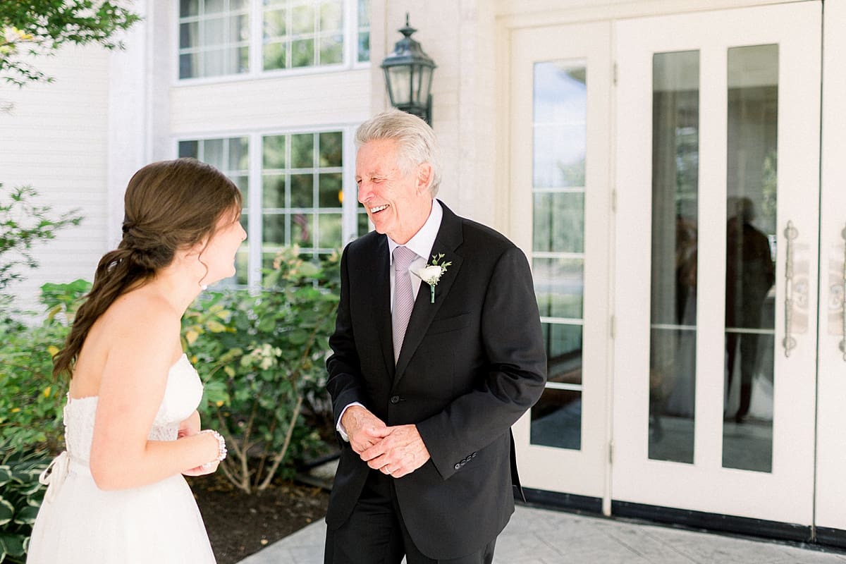 Arielle Peters Photography | Father of the bride and bride having first reveal at The Bridgewater Club in Carmel, Indiana on wedding day.