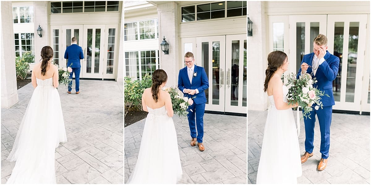 Arielle Peters Photography | Bride and groom having first reveal at The Bridgewater Club in Carmel, Indiana on wedding day.