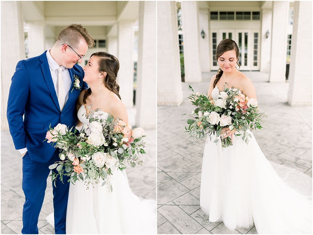 Arielle Peters Photography | Bride and groom smiling outside at The Bridgewater Club in Carmel, Indiana on wedding day.