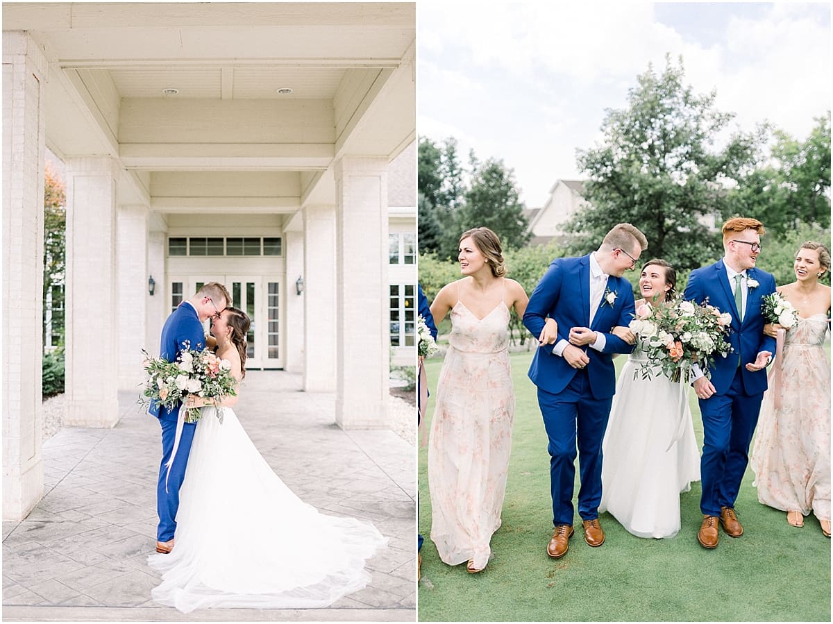 Arielle Peters Photography | Bride and groom kissing outside at The Bridgewater Club in Carmel, Indiana on wedding day.