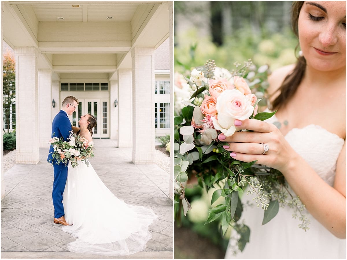 Arielle Peters Photography | Bride and groom laughing outside at The Bridgewater Club in Carmel, Indiana on wedding day.