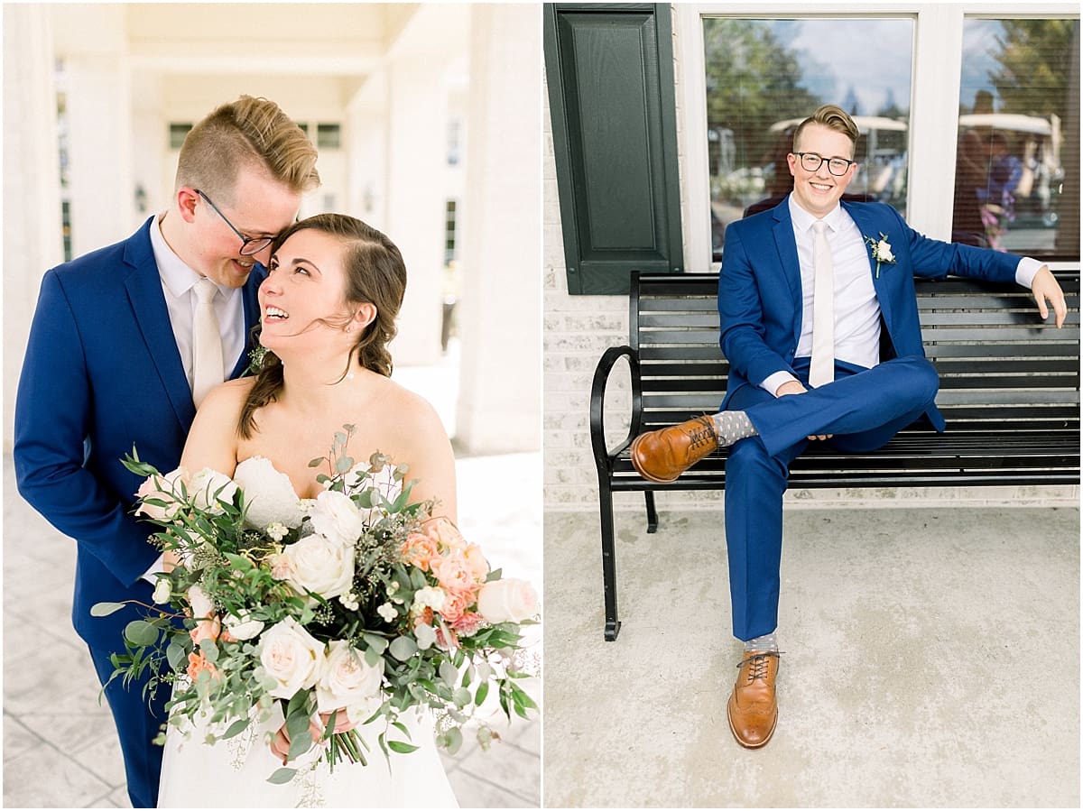 Arielle Peters Photography | Bride and groom smiling outside at The Bridgewater Club in Carmel, Indiana on wedding day.