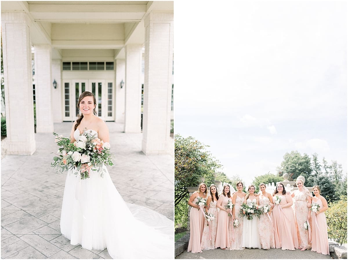 Arielle Peters Photography | Bride and bridesmaids smiling outside at The Bridgewater Club in Carmel, Indiana on wedding day.