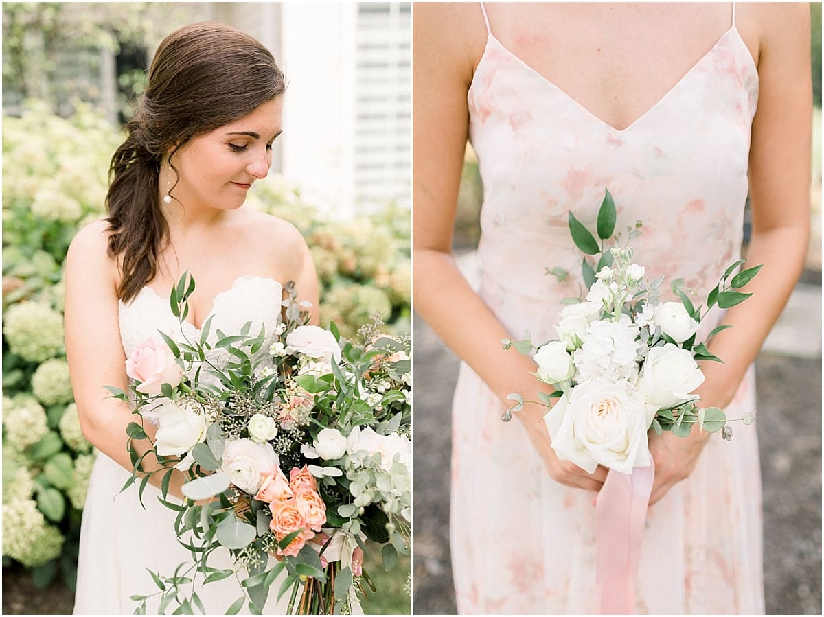Arielle Peters Photography | Bride and holding her bouquet outside at The Bridgewater Club in Carmel, Indiana on wedding day.