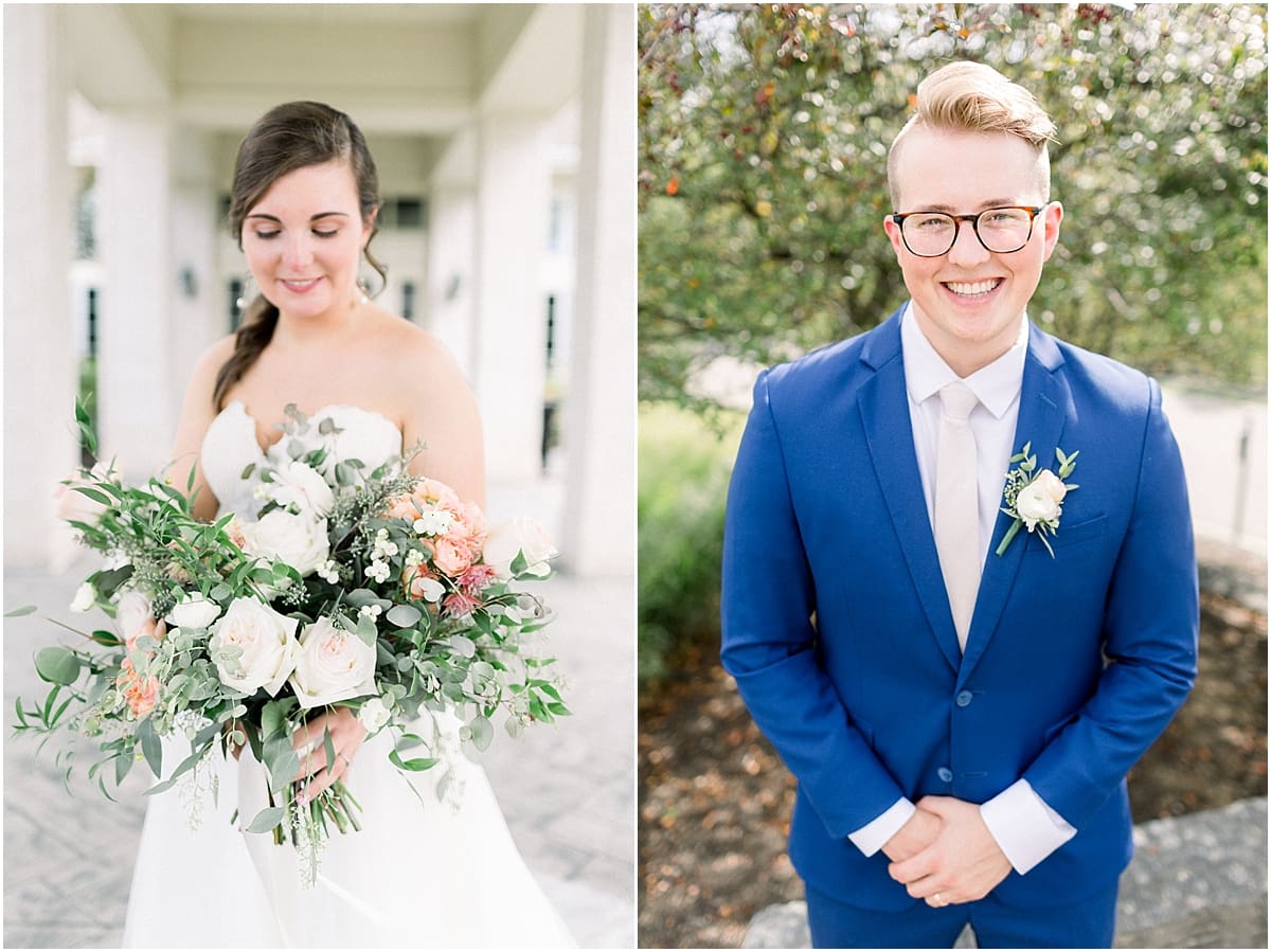 Arielle Peters Photography | Bride and groom smiling outside at The Bridgewater Club in Carmel, Indiana on wedding day.