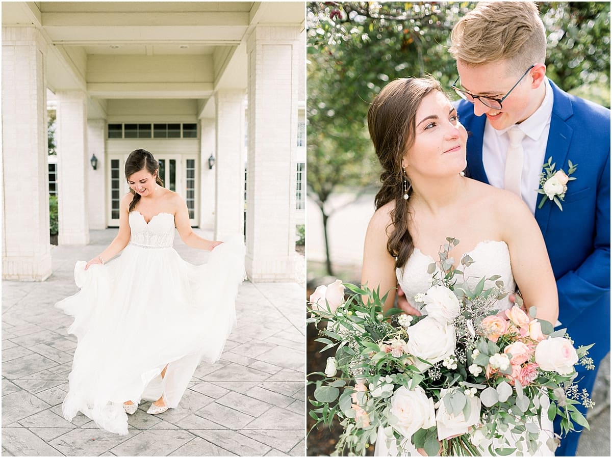 Arielle Peters Photography | Bride and groom smiling at each other outside at The Bridgewater Club in Carmel, Indiana on wedding day.