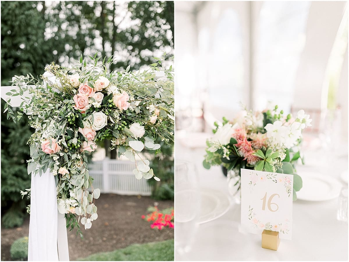Arielle Peters Photography | Wedding reception table settings and floral arrangements at The Bridgewater Club in Carmel, Indiana on wedding day.