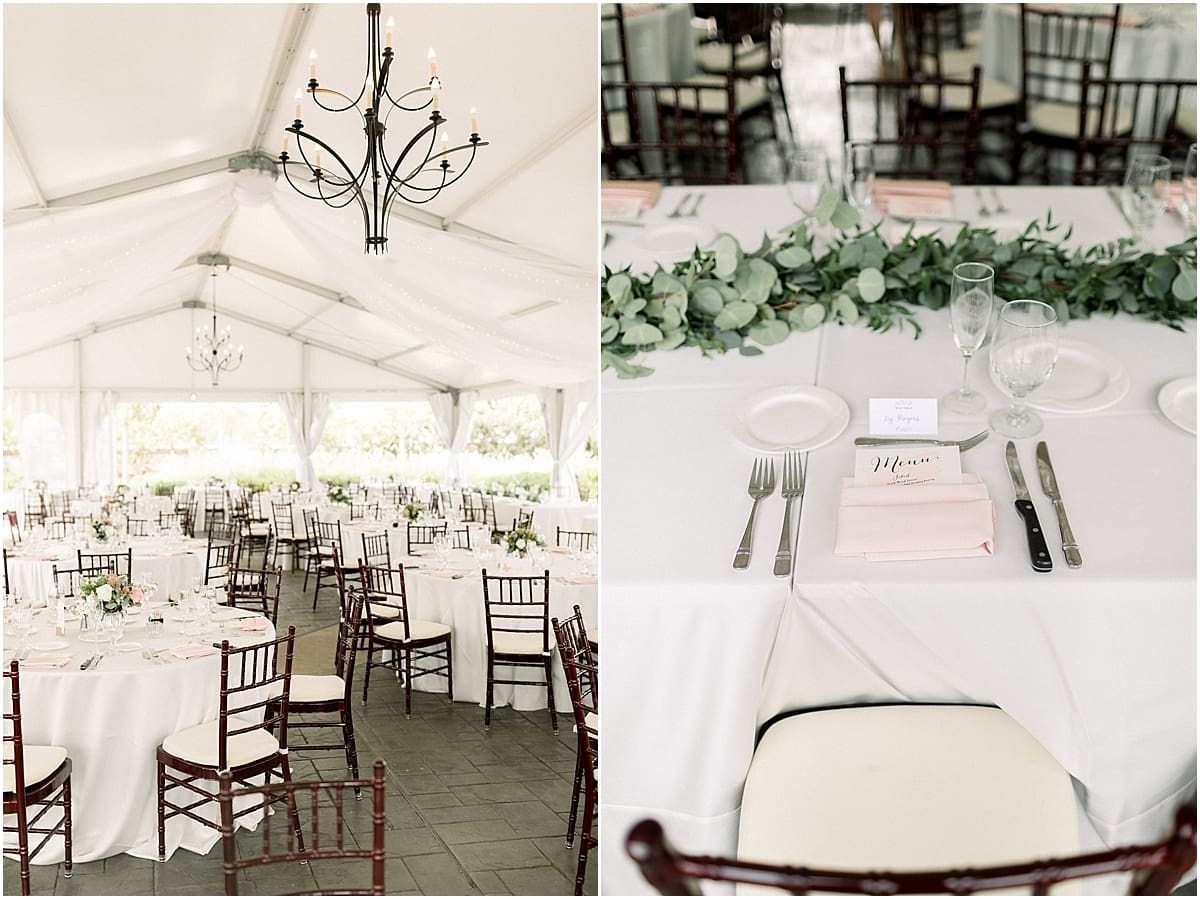 Arielle Peters Photography | Wedding reception table settings and floral arrangements at The Bridgewater Club in Carmel, Indiana on wedding day.