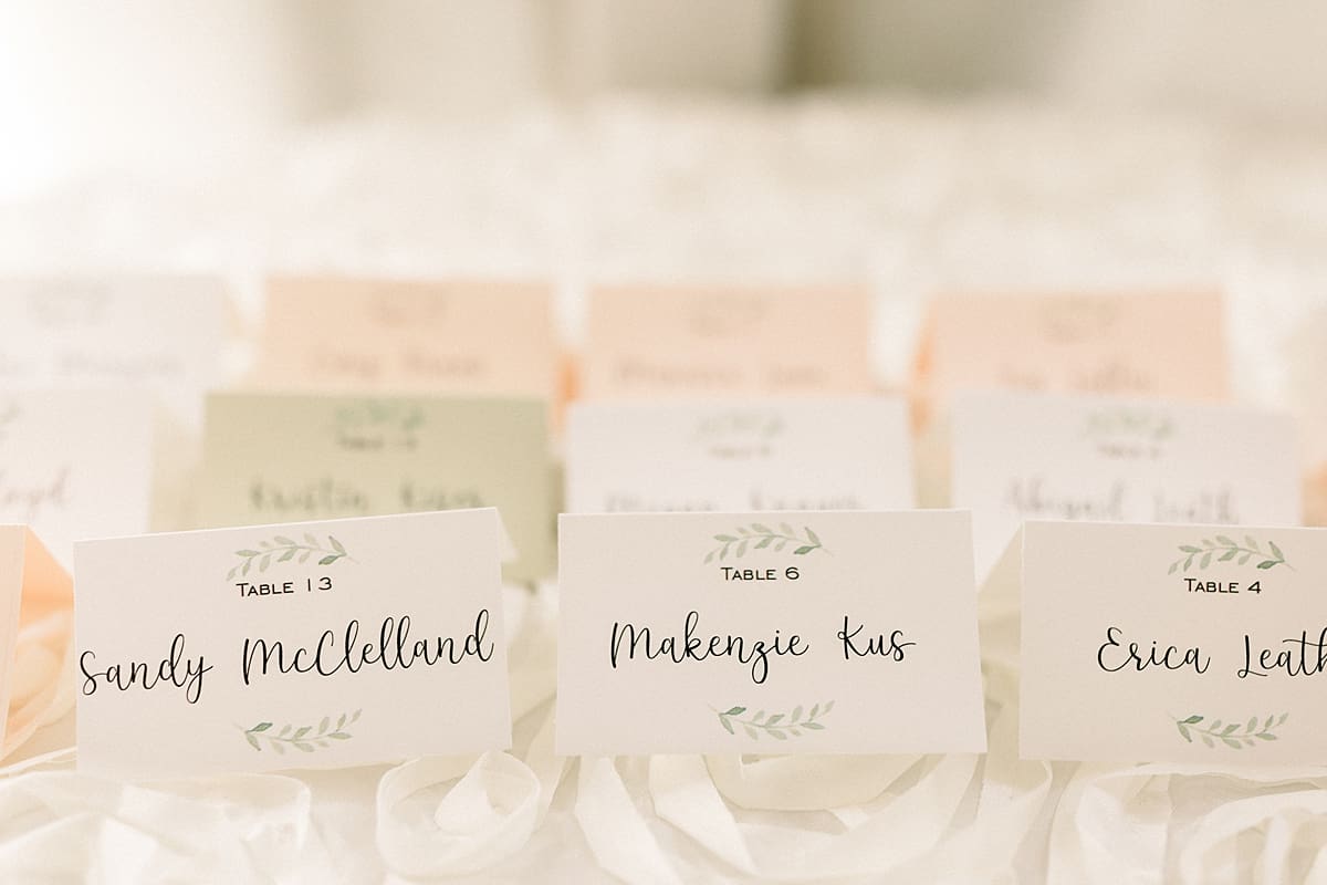 Arielle Peters Photography | Wedding reception table settings and name tags at The Bridgewater Club in Carmel, Indiana on wedding day.