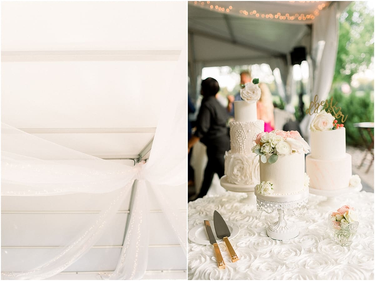 Arielle Peters Photography | Wedding reception table settings and cakes at The Bridgewater Club in Carmel, Indiana on wedding day.