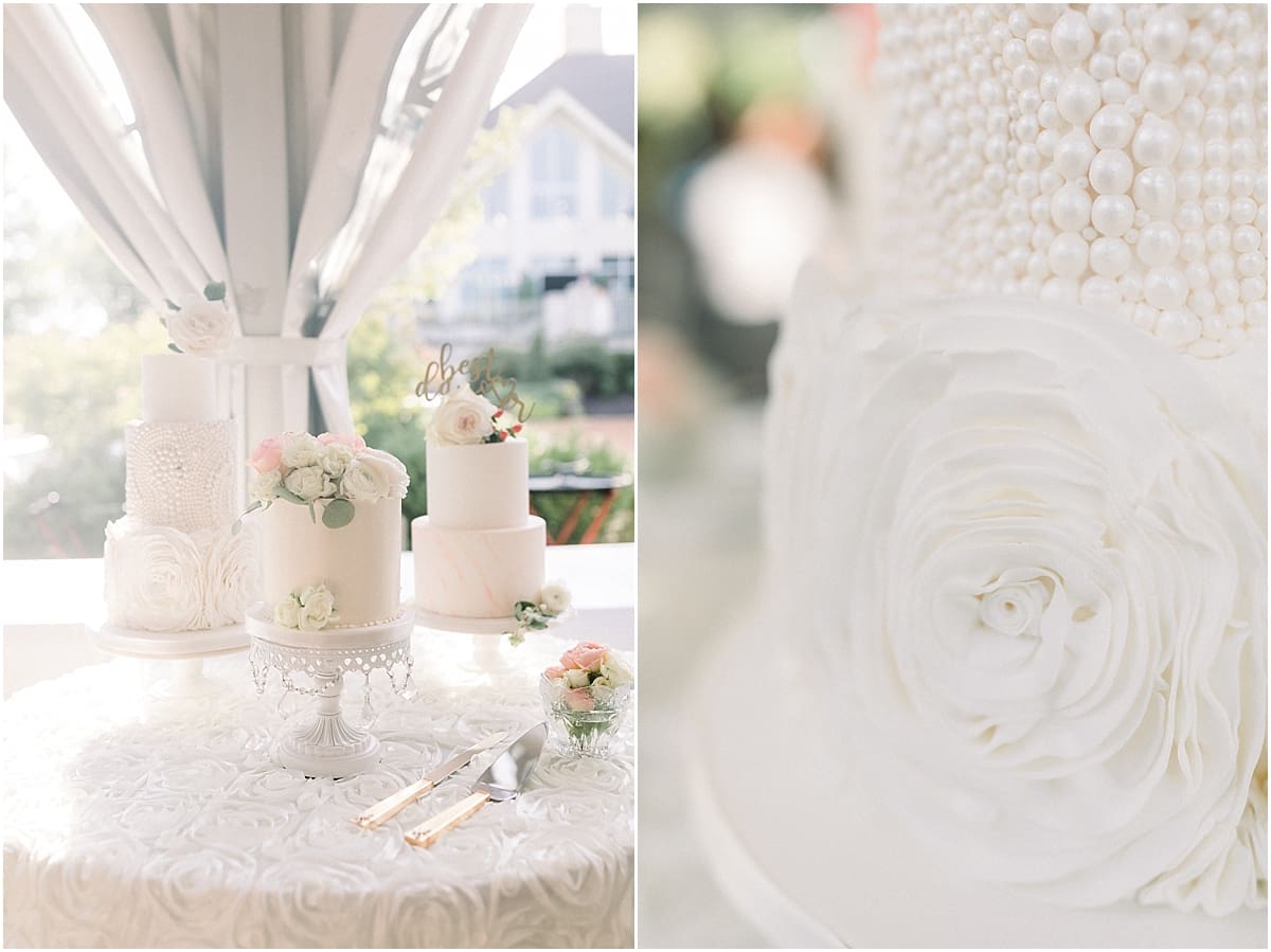 Arielle Peters Photography | Wedding reception table settings and cakes at The Bridgewater Club in Carmel, Indiana on wedding day.