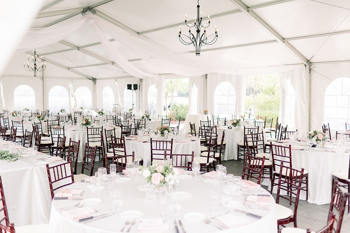 Arielle Peters Photography | Wedding reception table settings and floral arrangements at The Bridgewater Club in Carmel, Indiana on wedding day.