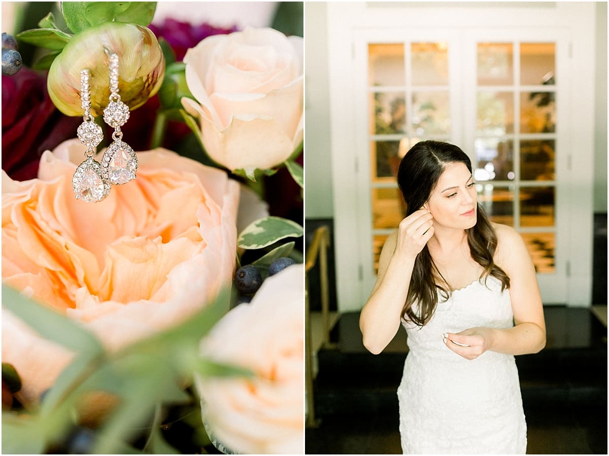 Arielle Peters Photography | Bride putting on her wedding day jewelry in Madison, Wisconsin on wedding day.