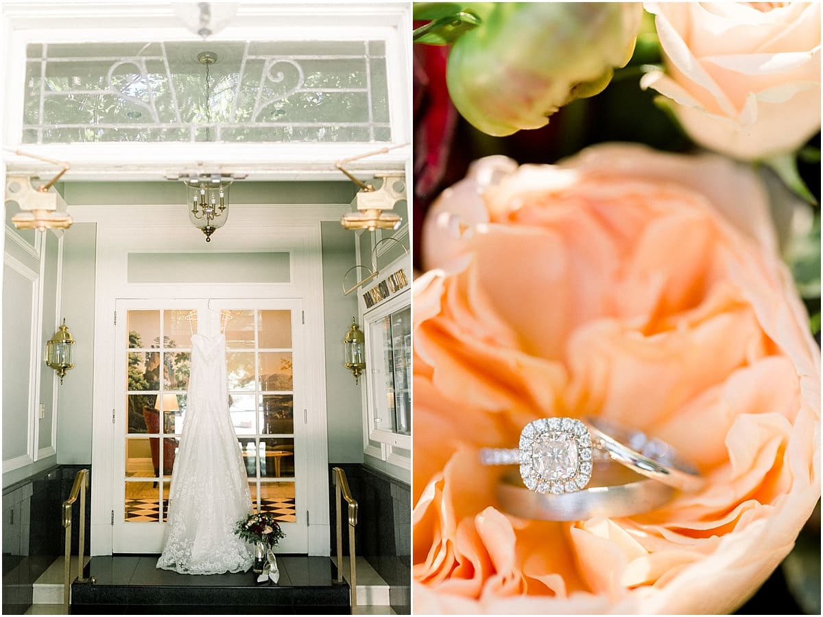 Arielle Peters Photography | Wedding dress handing in doorway in Madison, Wisconsin on wedding day.