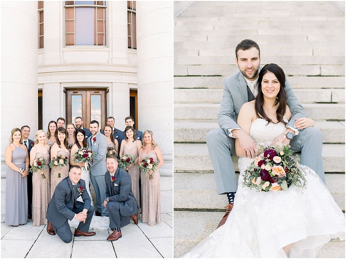 Arielle Peters Photography | Bride and groom smiling with wedding party outside on wedding day in downtown Madison, Wisconsin.