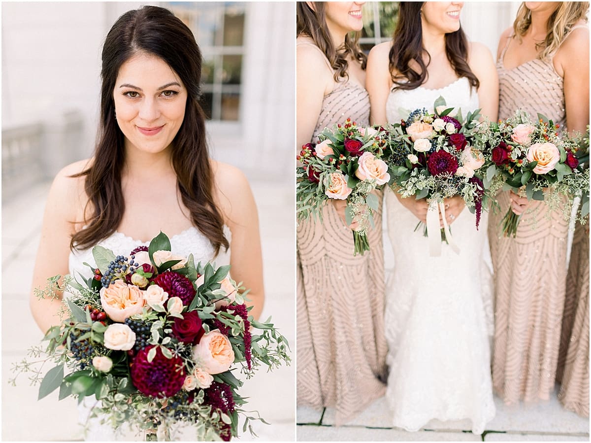 Arielle Peters Photography | Bride and bridesmaids smiling with wedding bouquets on wedding day in Madison, Wisconsin.