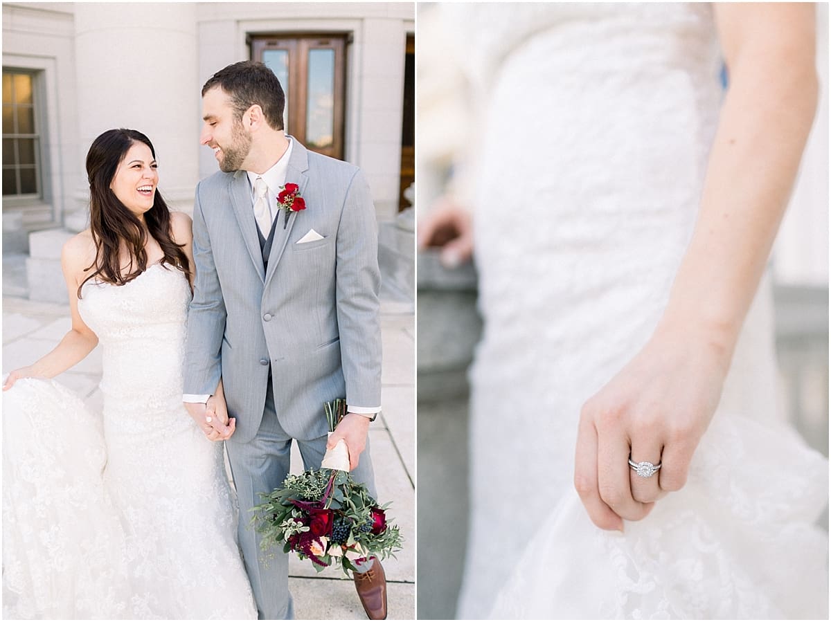 Arielle Peters Photography | Bride and groom smiling at each other on wedding day at Monona Terrace in Madison, Wisconsin.
