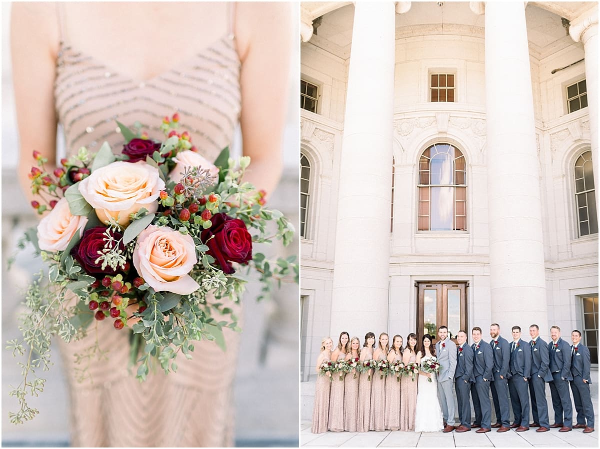 Arielle Peters Photography | Bride and groom lined up with wedding party outside Monona Terrace in Madison, Wisconsin.