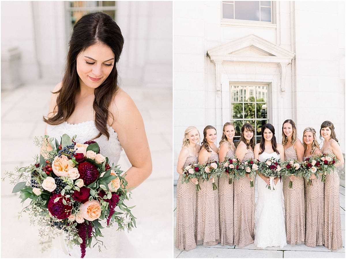 Arielle Peters Photography | Bride and bridesmaids holding wedding bouquets on wedding day in Madison, Wisconsin.