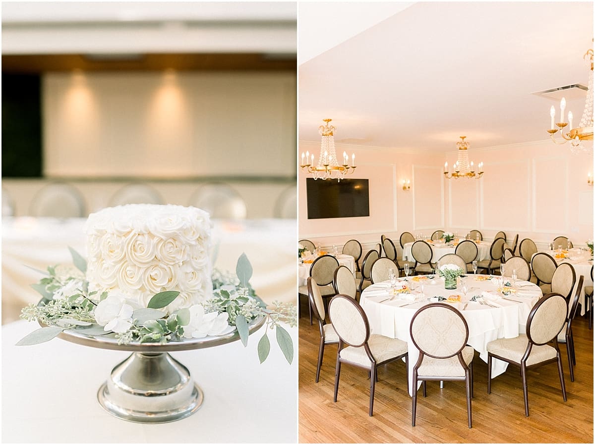 Arielle Peters Photography | Table settings and wedding cake inside the Madison Club in Madison, Wisconsin for wedding reception.