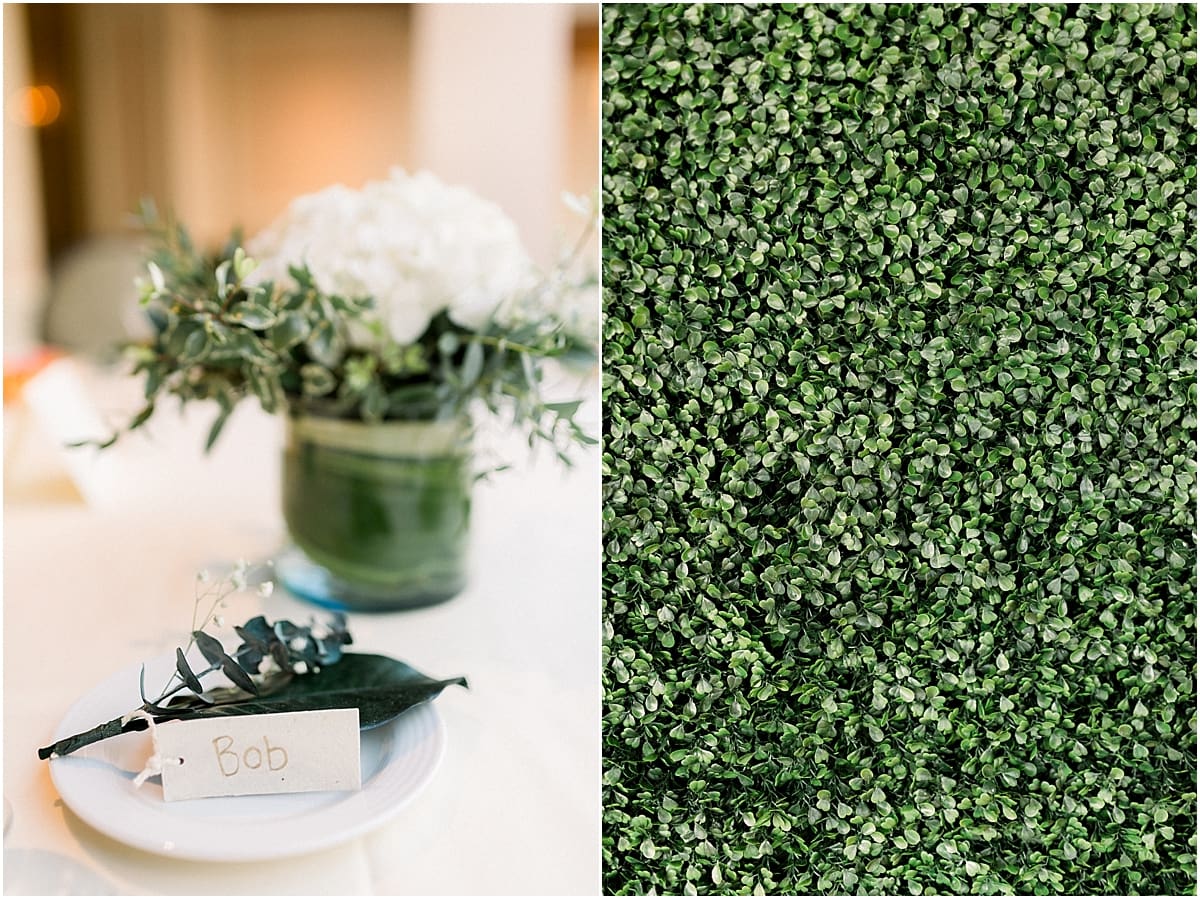 Arielle Peters Photography | Table settings and ivy wall inside the Madison Club in Madison, Wisconsin for wedding reception.