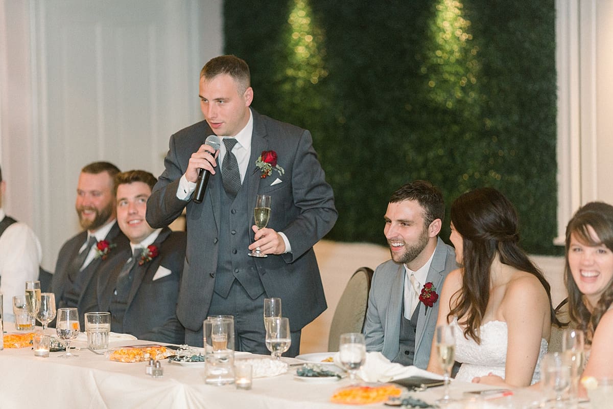 Arielle Peters Photography | Best man giving speech at wedding reception at The Madison Club in Madison, Wisconsin on wedding day.