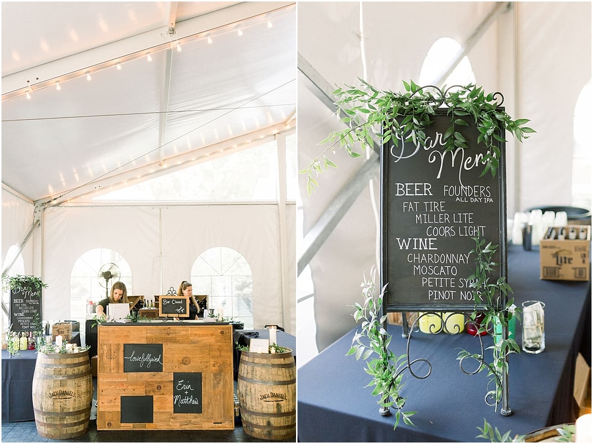 Arielle Peters Photography | Wedding reception tent open bar at The Morris Estate in Niles, Michigan on wedding day.  