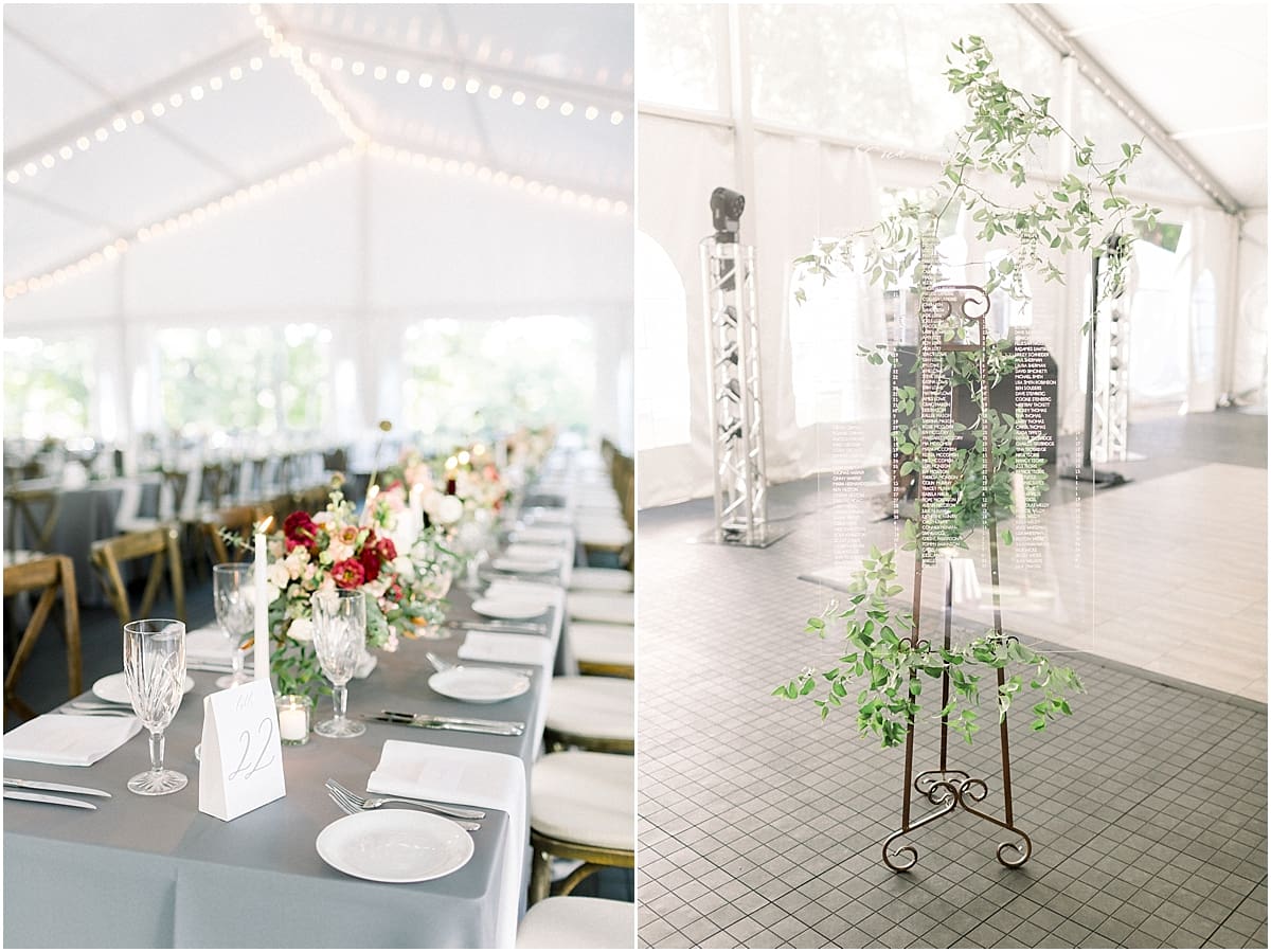 Arielle Peters Photography | Wedding reception table settings and floral arrangements at The Morris Estate in Niles, Michigan on wedding day.  