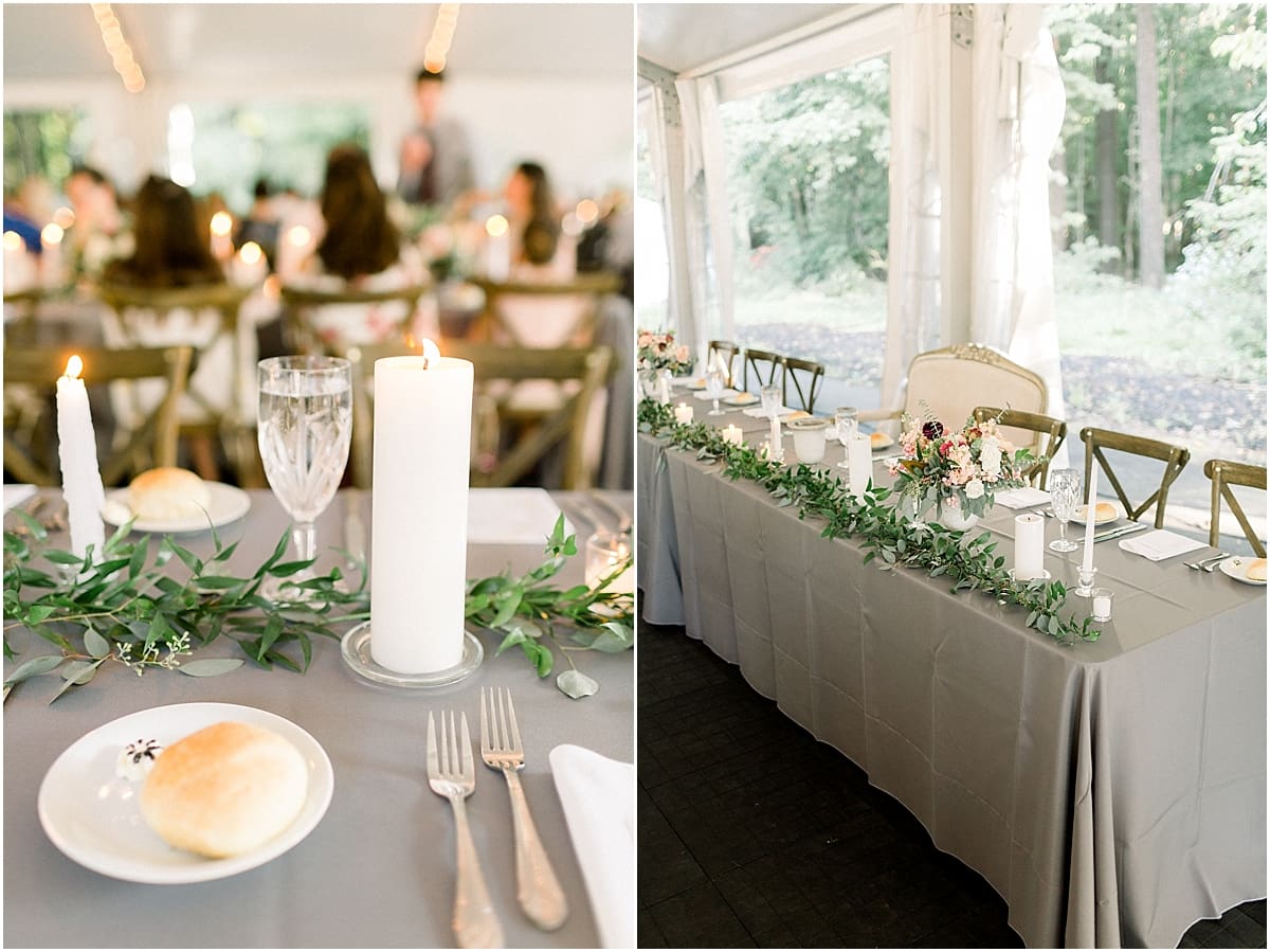 Arielle Peters Photography | Wedding reception table settings and floral arrangements at The Morris Estate in Niles, Michigan on wedding day.  