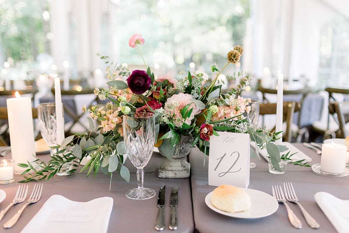 Arielle Peters Photography | Wedding reception table settings and floral arrangements at The Morris Estate in Niles, Michigan on wedding day.  