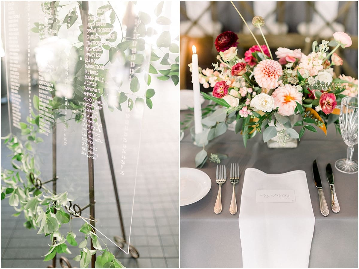 Arielle Peters Photography | Wedding reception table settings and floral arrangements at The Morris Estate in Niles, Michigan on wedding day.  